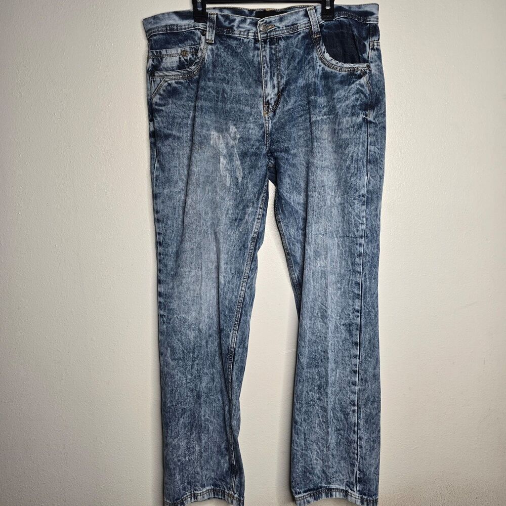 Akademiks Men's 40×34  Blue Denim Straight Leg Jeans
